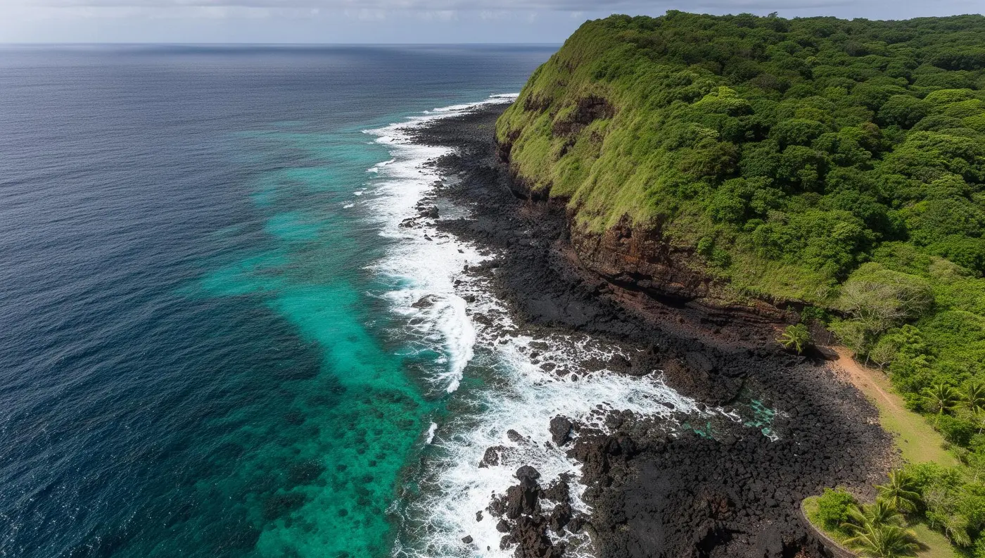 Aerial view of Mauritius coastline